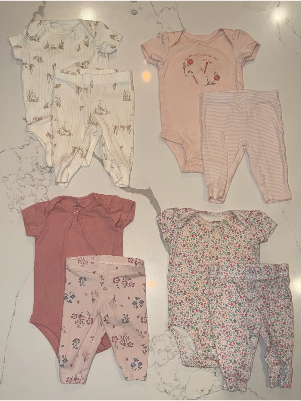 Carter's 0-3 Month Baby Girls Matching Onesies